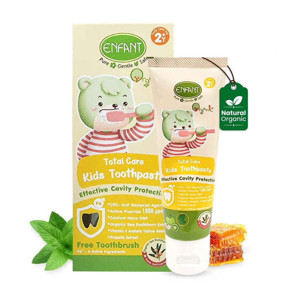 ENFANT Organic Kids Toothpaste - Fluoride-Free Apple Kiwi Mint (Safe if Swallowed) - 2 Years+