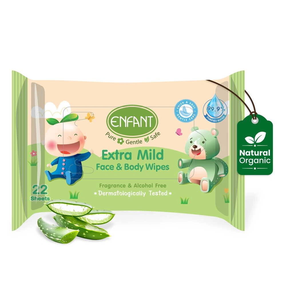 ENFANT Organic Plus Extra Mild Baby Wipes – 99% Pure Water & Plant-Based Face & Body Wipes (Fragrance-Free)