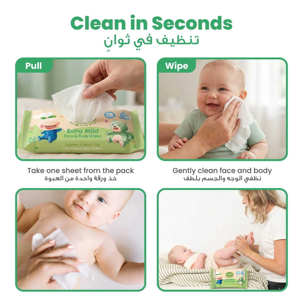 ENFANT Organic Plus Extra Mild Baby Wipes – 99% Pure Water & Plant-Based Face & Body Wipes (Fragrance-Free)