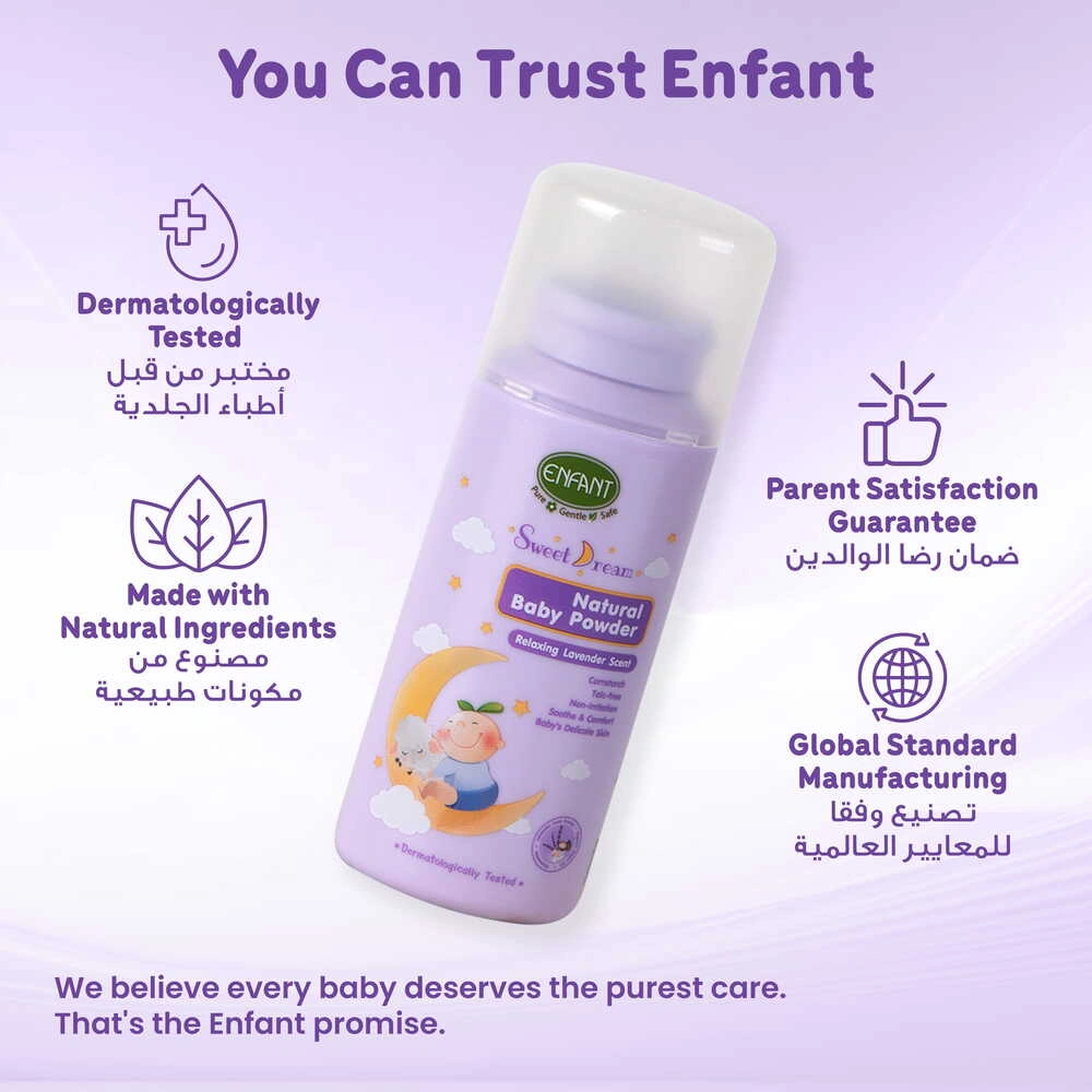ENFANT Sweet Dreams Baby Powder - 100% Talc-Free Organic Cornstarch Powder (Non-Toxic & Safe)